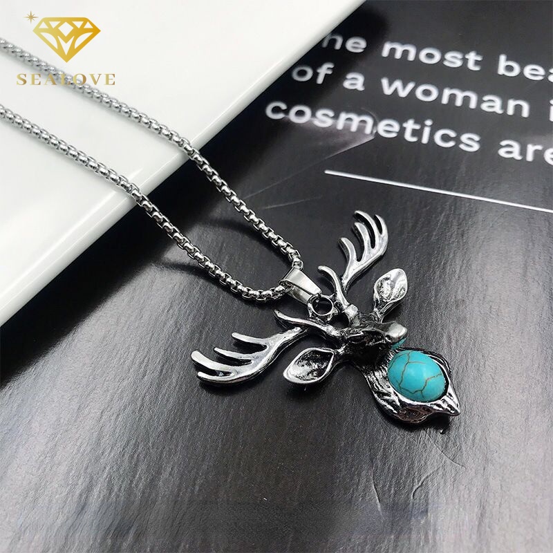 SEALOVE Retro Rusa Tanduk Titanium Kalung Pria dan Wanita Kepribadian Liontin Hip Hop Punk Fashion Jewelry