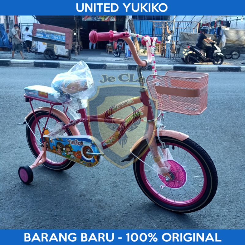 Sepeda Anak Perempuan Cewek Roda 4 Empat Mini UNITED YUKIKO 12 16 18 Inch 2-8 Tahun Karakter