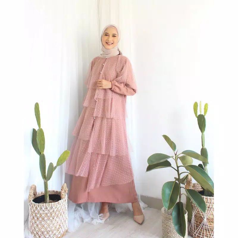 ALSAVA - Halwa maxy dress (DEWASA) gamis tile polkadot / tille dot / tulle polky