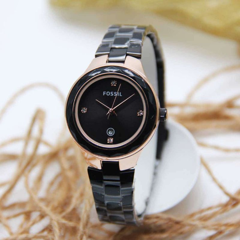 Jam Tangan Wanita - Foss Tampilan Kekinian Tanggal Aktif Tali Rantai Stainless steel Back