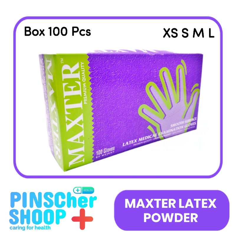 MAXTER SARUNG TANGAN LATEX MEDIS POWDER HANDSCOON LATEX BEDAK BOX 100 PCS XS/S/M/L