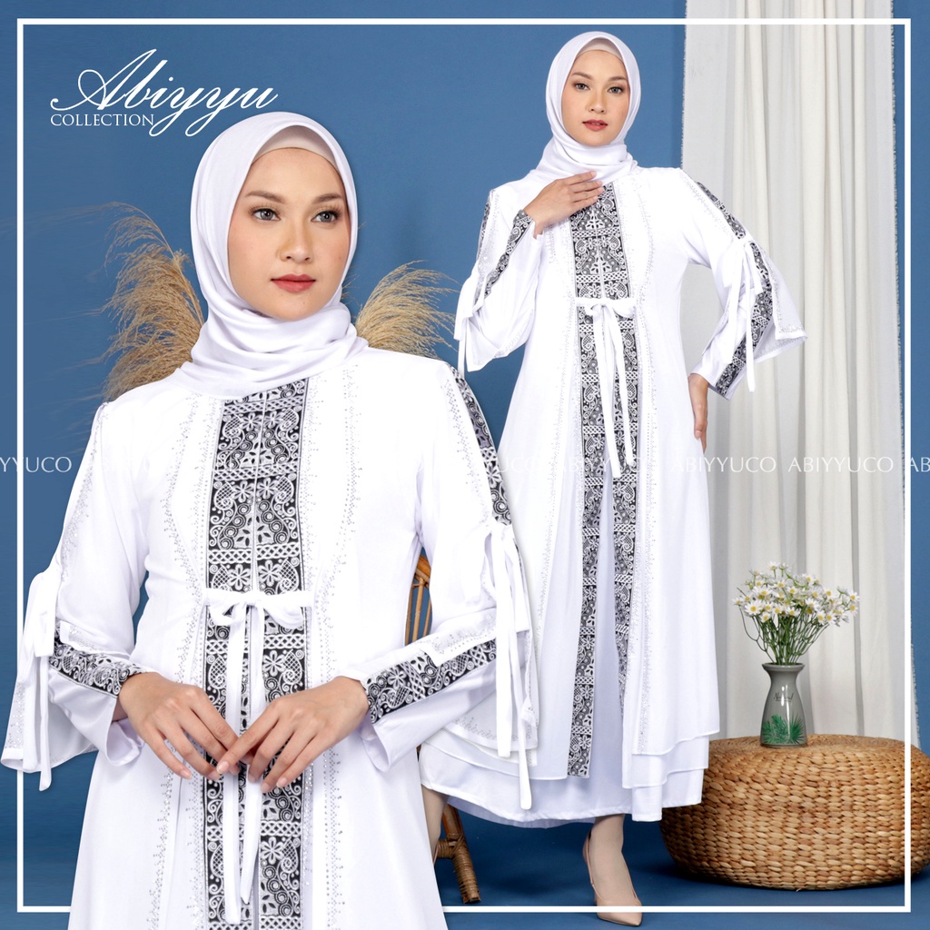 Abiyyuco TA9003 | Gamis Abaya Turki Putih Busui Friendly Turkey Resleting Depan Baju Muslim Wanita Turky Ibu Menyusui ready Jumbo LD 125