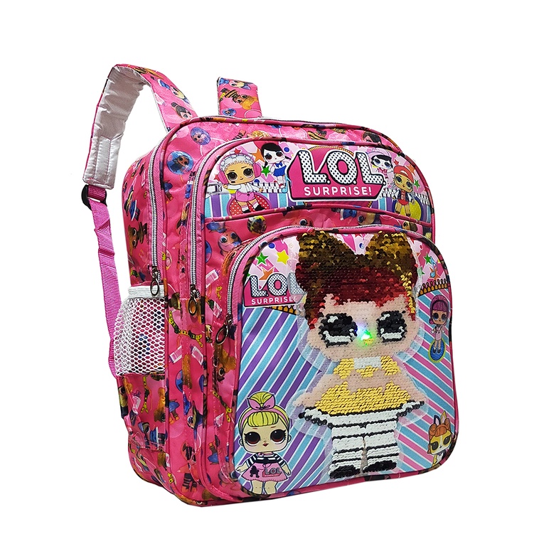 Tas Ransel SEQUIN Anak Perempuan TK/SD - Tas Sekolah Gendong Usap Karakter LOL