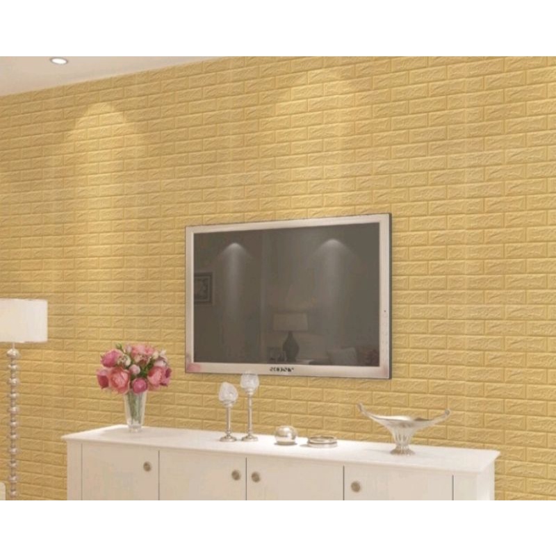 Wallpaper Dinding 3D Foam Motif Batu Bata Ukuran 77 x 70 CM Dekorasi Dinding Kamar Rumah Murah//List Wallpaper uk.11x70cm-KREM BATA (4,5mm)