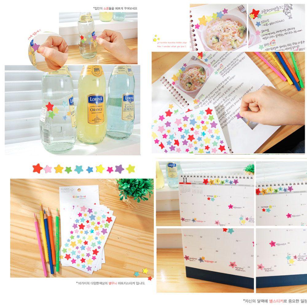 R-flower 6lembar Stiker Bintang Hati Dots Warna-Warni Untuk Dekorasi Buku Anak Sticker Rainbow