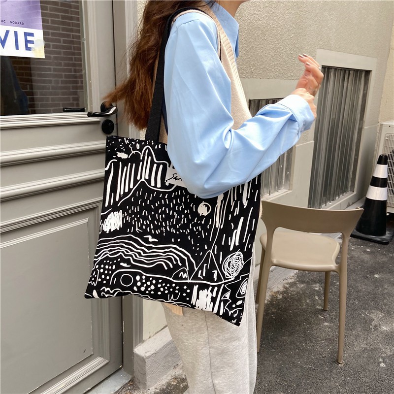 TC-94 tas canvas kanvas tote bag wanita line mountain import korea jepang high quality