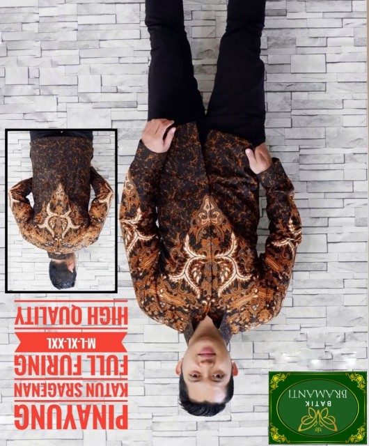 Kemeja Batik Pria Lengan Panjang Merah Hitam Motif Keren Jumbo M L Xl