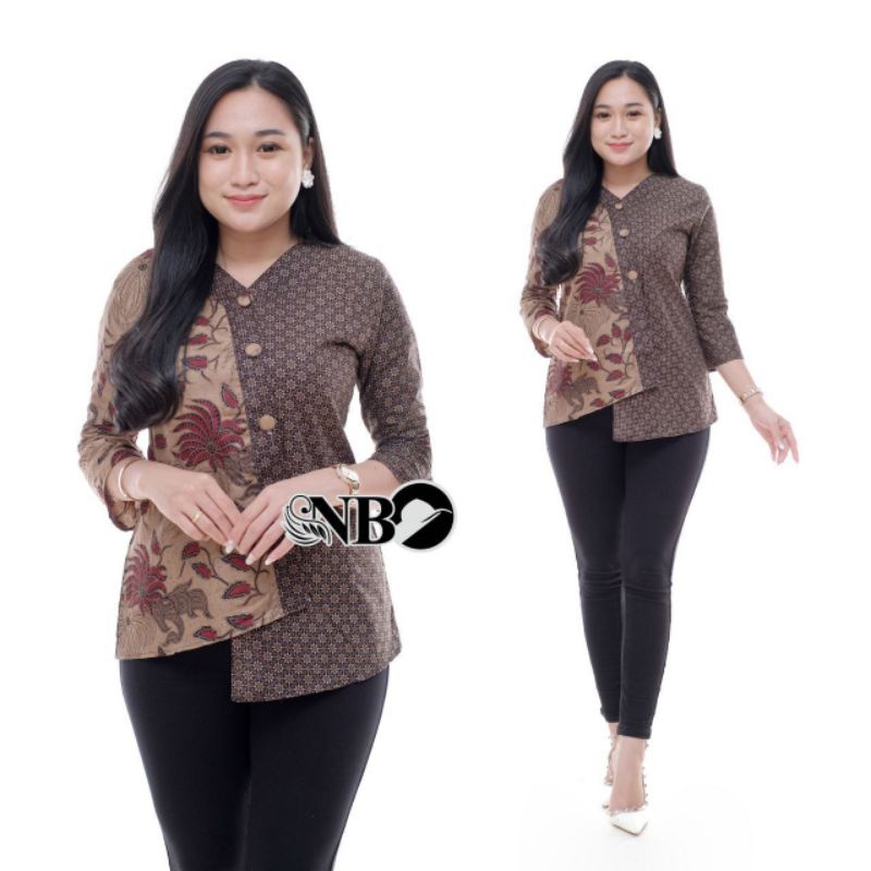 tey-17 Batik wanita ASJ SA HRB026 Kenongo Kemeja Tosca Pendek