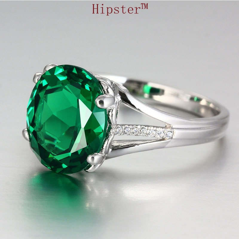 New Hot Sale Classic Fashion Inlaid Emerald Colored Gems White Gold Ring