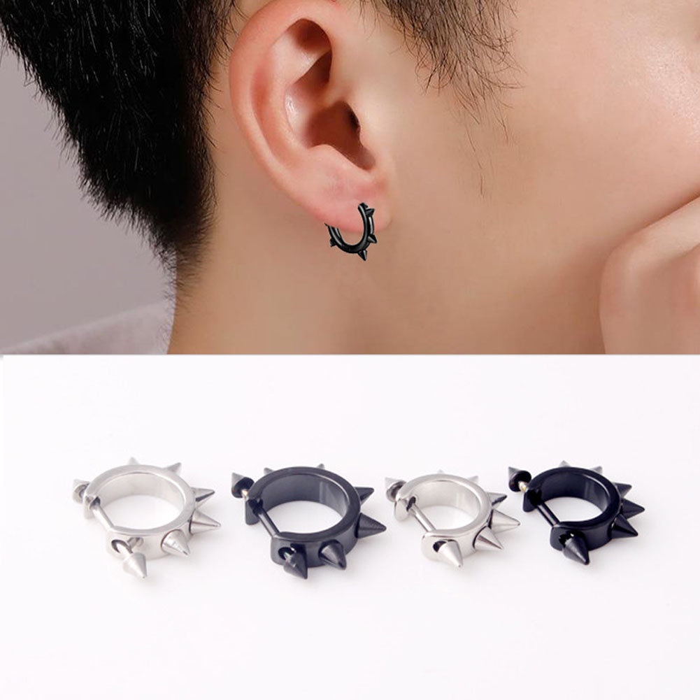 Anting Stud Bahan Titanium Steel Bentuk Kerucut Untuk Pria