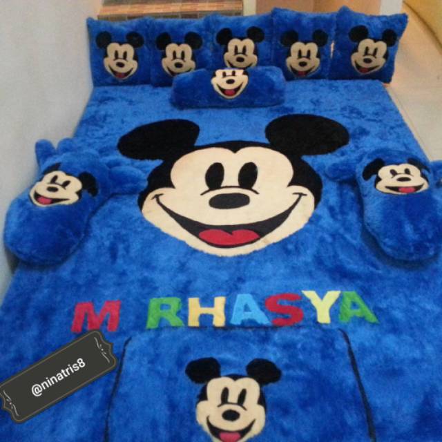 Karpet karakter bulu rasfur murah INOAC 5cm uk 150x200 motif mickey biru