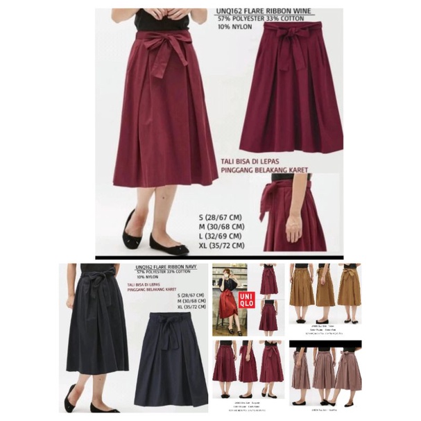 GU BY Uniqlo Waist Ribbon Flare Skirt Rok Lipat Wanita Original // Sisa Expor