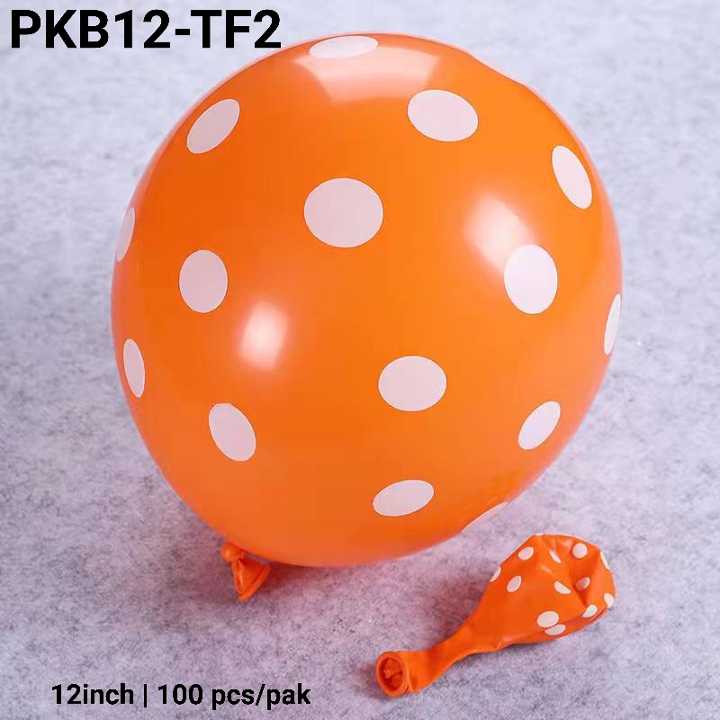 PKB12-TF2 Balon latex 12 inch isi 100 polkadot orange totol putih (Balon Latex Bulat Polkadot) papay