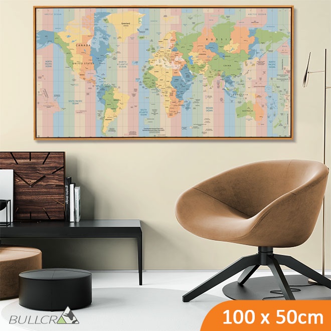 Dekorasi dinding Peta dunia PREMIUM vintage world map retro custom ukuran besar dengan bingkai frame