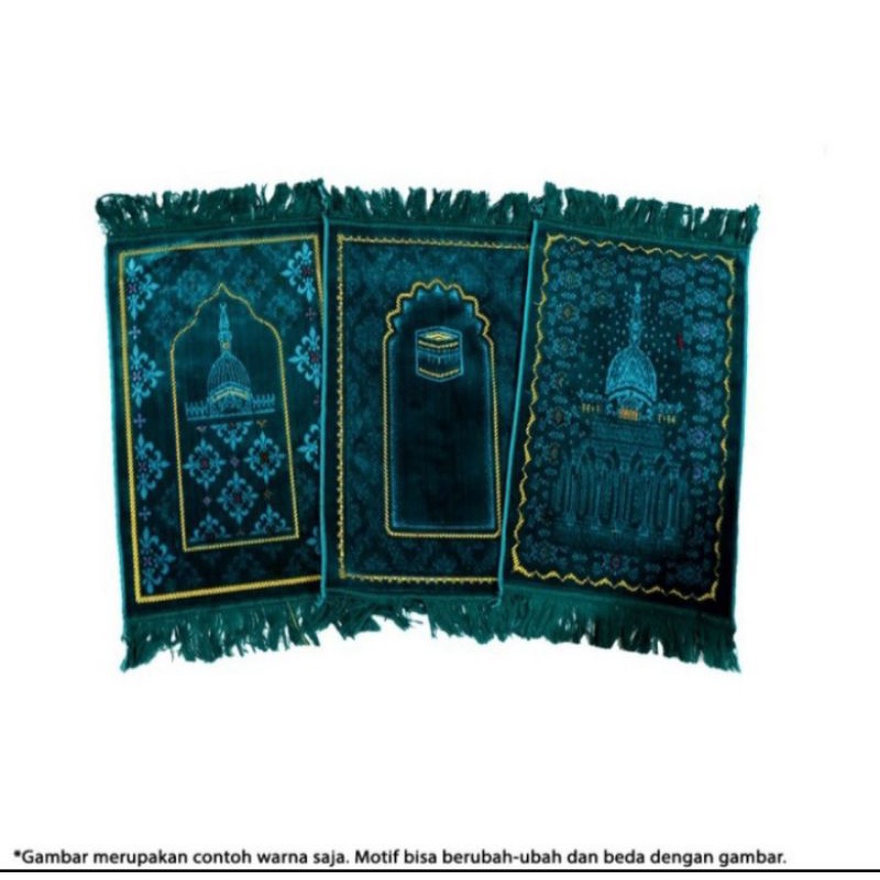 Sajadah anak/sajadah kecil muka travel turki bludru ukuran 35x65 cm-Hijau