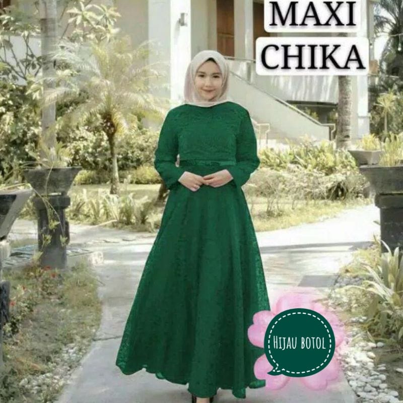 BJ - MAXI CHIKA Wanita Bahan Brukat Tulang Corneli - Size M L XL XXL - Gamis Dress Pesta - Fashion Muslim