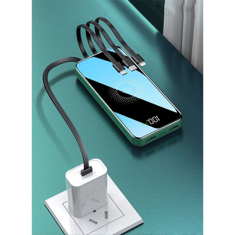 Power Bank Wireless Charging 10000mAh with Micro + Lightning + USB Type C Cable