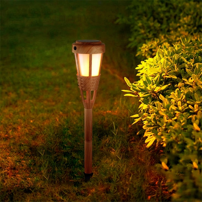 Lampu Taman LED Tenaga Surya Bentuk Obor Bambu Handmade Untuk Dekorasi Outdoor