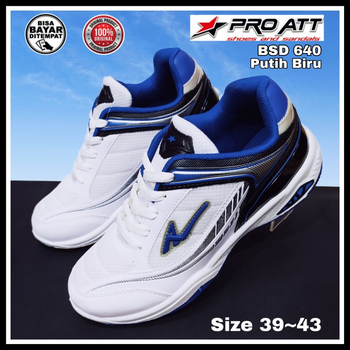 Sepatu Pro ATT BSD 640 Sepatu Badminton Size 40 - 43 Original Murah - Putih Biru 40