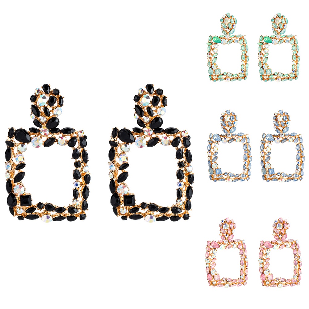 Hu Hu Hu Hu Hu Alat Bantu Pasang Kacamata♡ Anting Tusuk Gantung Panjang Desain Geometri Hollow Hias Berlian Imitasi Gaya Boho Untuk Wanita