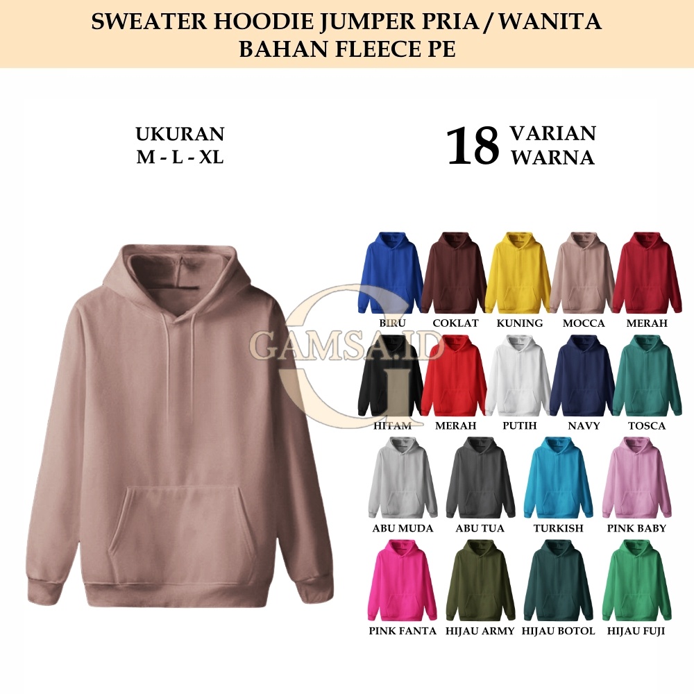 SWEATER JUMPER PRIA WANITA JAKET HOODIE JACKET SEKOLAH MOTIF POLOS BAHAN FLEECE PE