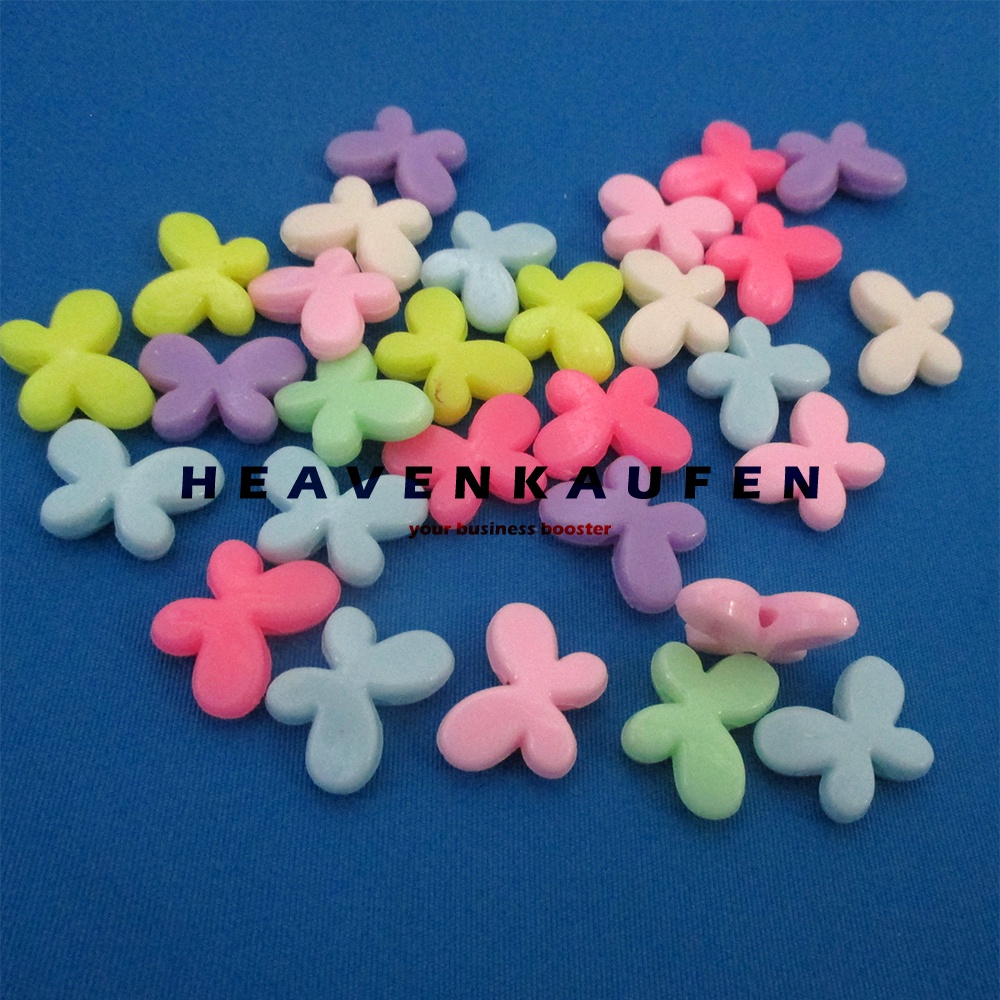 Manik Manik Beads Kupu Kupu Butterfly Plastik Lebar 12 mm Diameter Lubang 1,5 mm Mix Warna Per Pack isi 50 Pcs