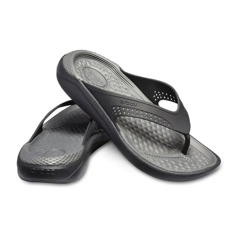 Crocs Literide Flip / Crocs Pria / Sandal Karet / Sandal Jepit / Original - Gray Black