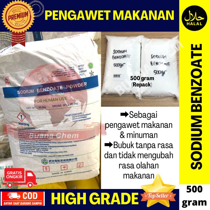 

Sodium Benzoate Food Grade 500 GR / Sodium Benzoat / Pengawet Makanan Minuman