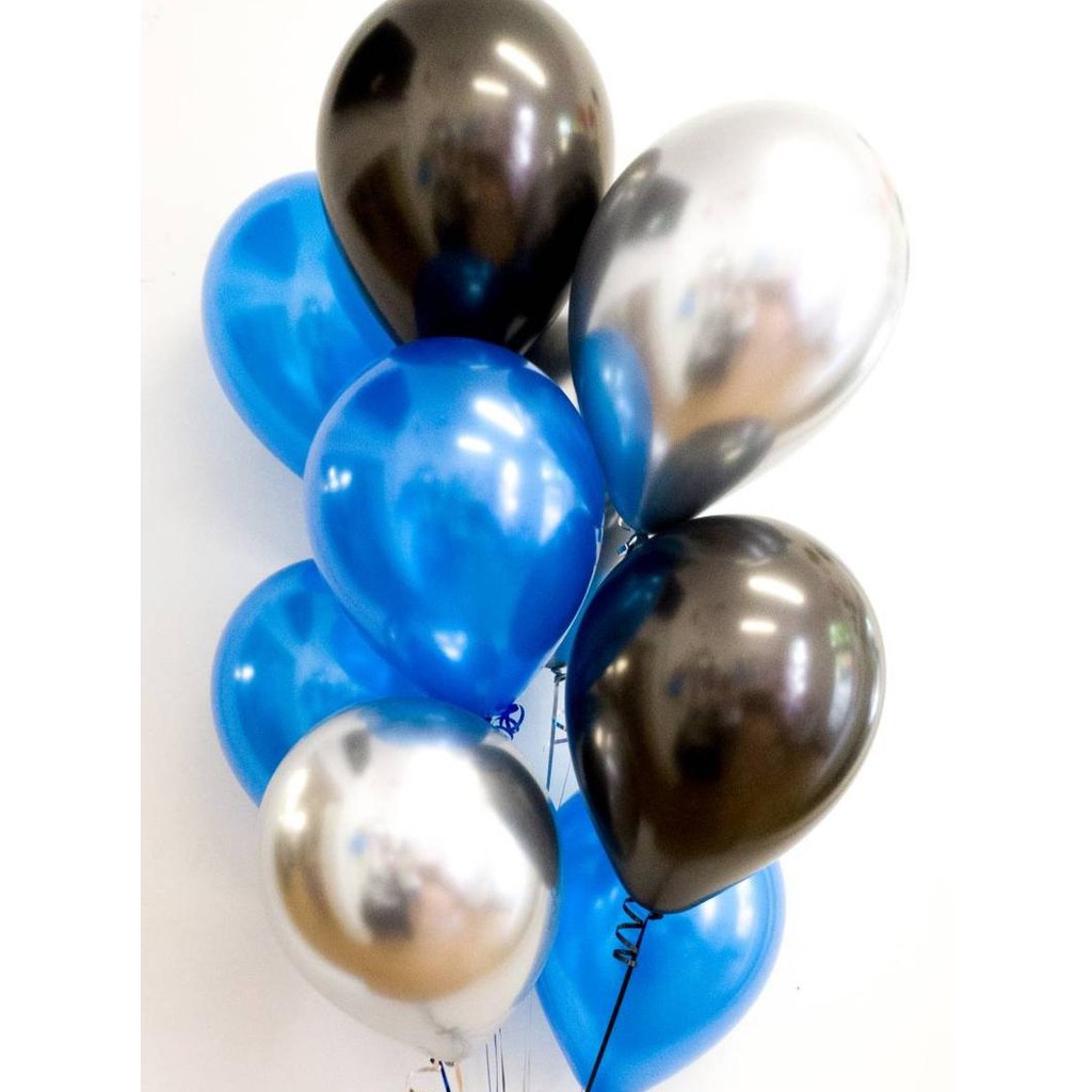 [MINI SET] Balon Paket BIRU HITAM SILVER CHROME Dekorasi Backdrop