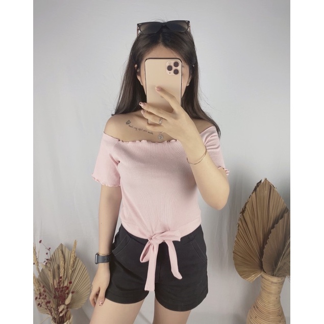 Yuka rib Crop Top | Bow crop top Grosir@43