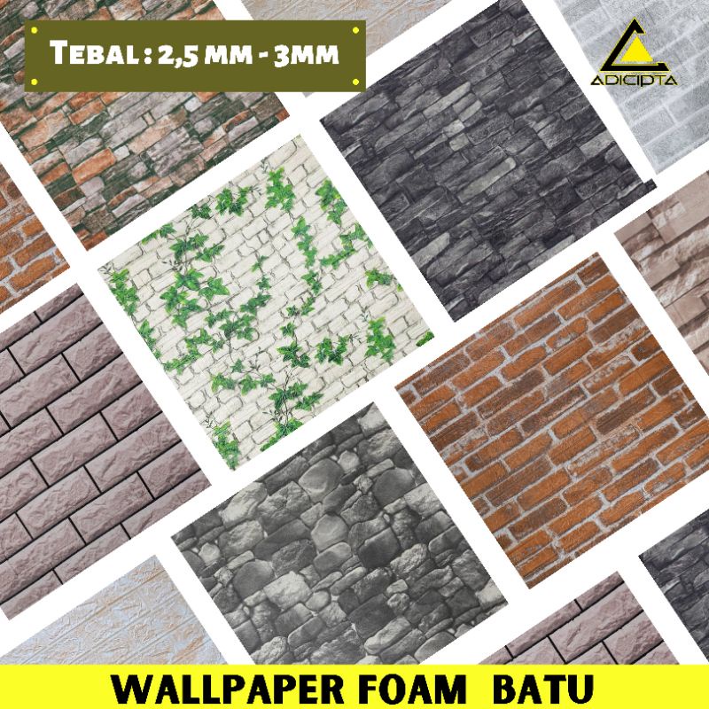 WALLPAPER FOAM 3D TIMBUL BATA ALAM / BATU BATA MERAH MARMER TINGGAL TEMPEL HIASAN PEREKAT DINDING