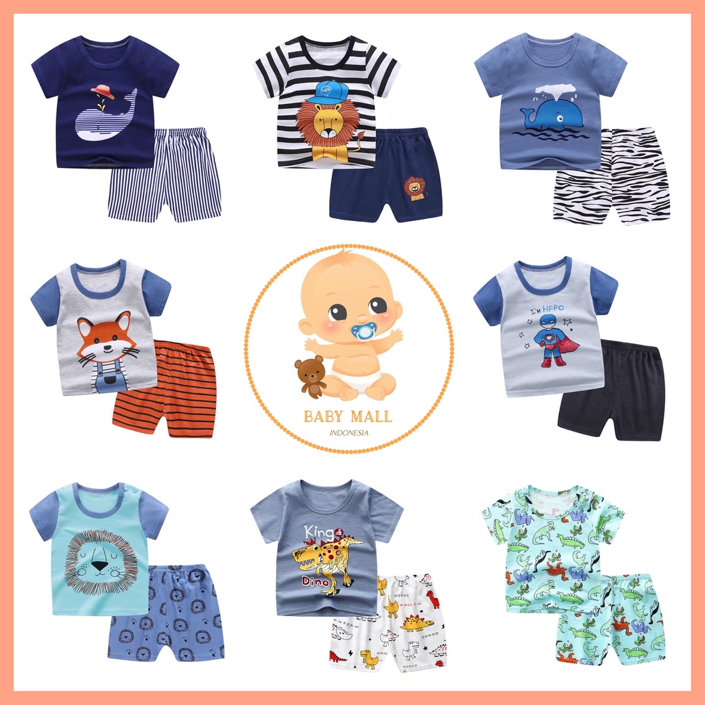 LCH - BLUE SERIES Setelan Lengan Pendek Baju Tidur Import Anak Bayi Motif Laki Laki