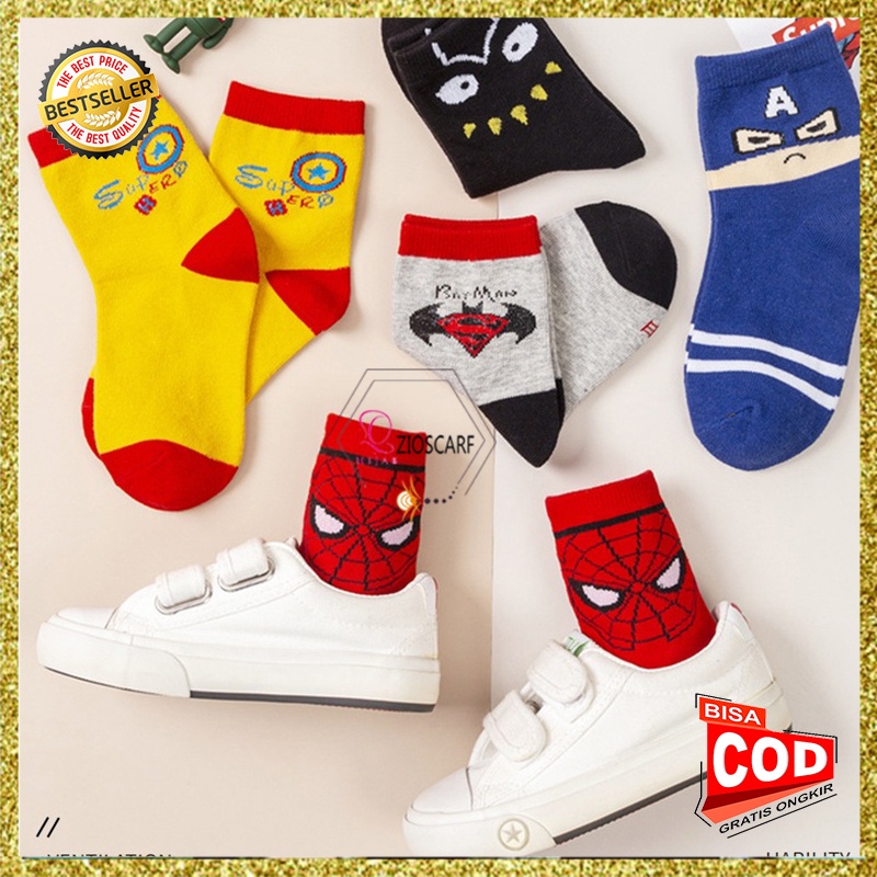 KAOS KAKI ANAK LAKI LAKI KARAKTER AVENGER SUPERHERO SPIDERMAN BAHAN TEBAL ELASTIS KKT