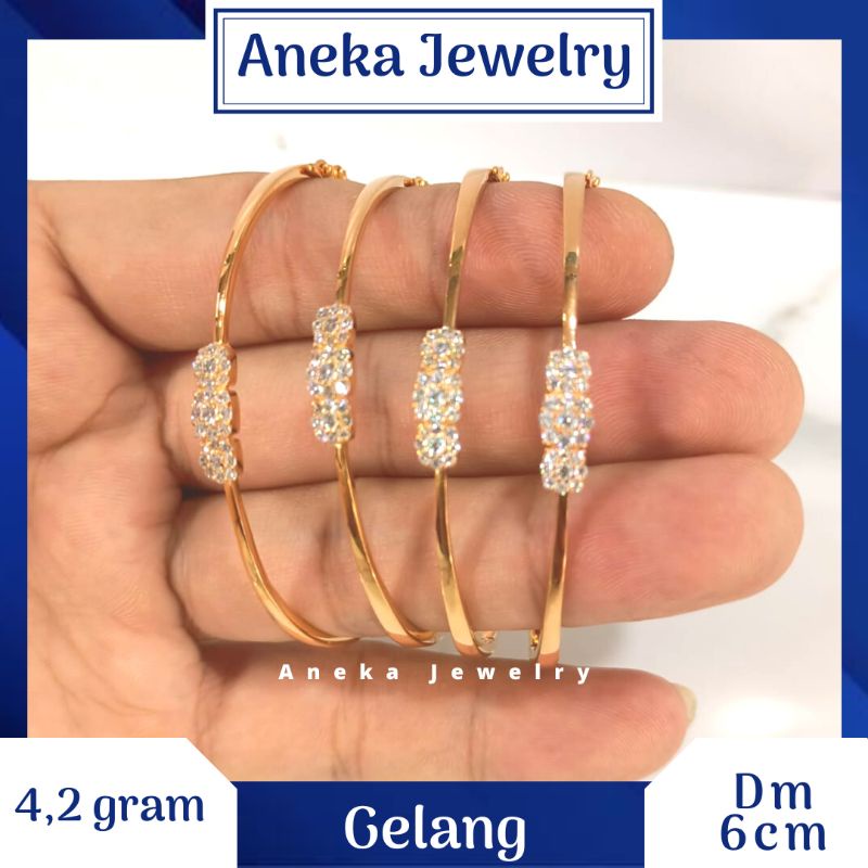 Gelang Pipa Bulat Cor Mata2, Perak 925, Lapis Emas Rosegold