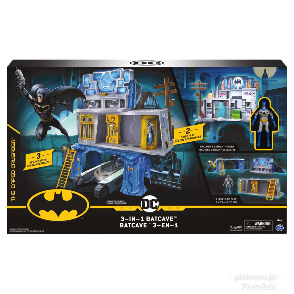 DC Batman 3-in-1 Batcave Playset 4-inch Action Figure Mainan Toy Super Hero Kid Original