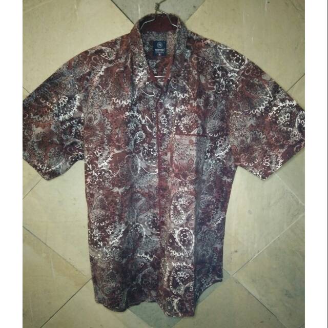PL Preloved Baju Pakaian Atasan Kemeja Pria Laki - Laki Lengan Pendek Motif Batik Scotch Adem Nyaman