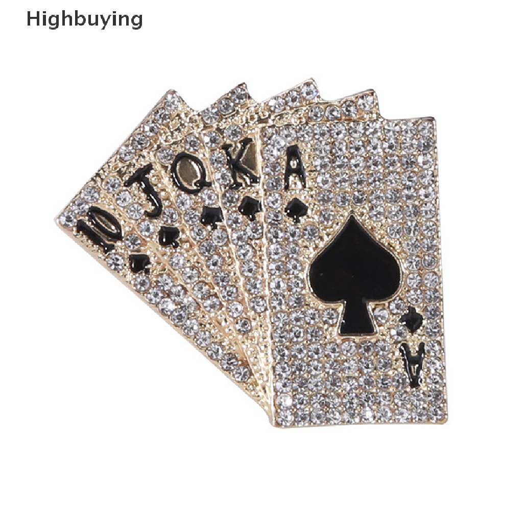 Hbid 10pcs Bros Pin Desain Kartu Poker Hias Full Kristal Berkilau Untuk Wanita Hadiah