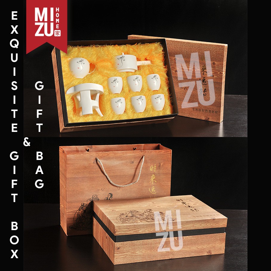 MIZU XINYANGCHA 9in1 Ceramic Rotating Stone Mill Pot Chinese Tea Set Teko 6 Cangkir Keramik-3
