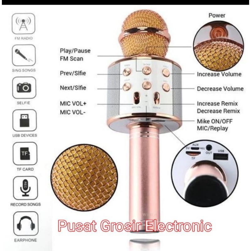 MIC WIRELESS BLUETOOTH USB KARAOKE WS 858 ORIGINAL PORTABLE