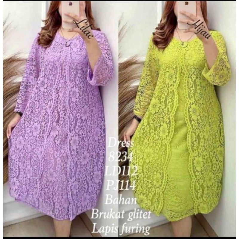 dress buka tutup sabiyan full brokat xl xxl lapis furing tangan 7/8