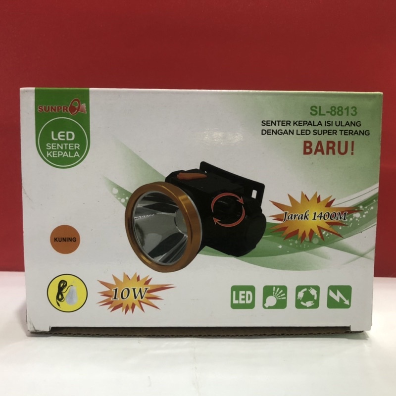 Senter kepala  Charge LED Sunpro 10w ( SL-8813) Dimmer
