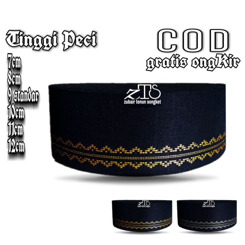 peci tenun songket hitam emas dan silver asli original