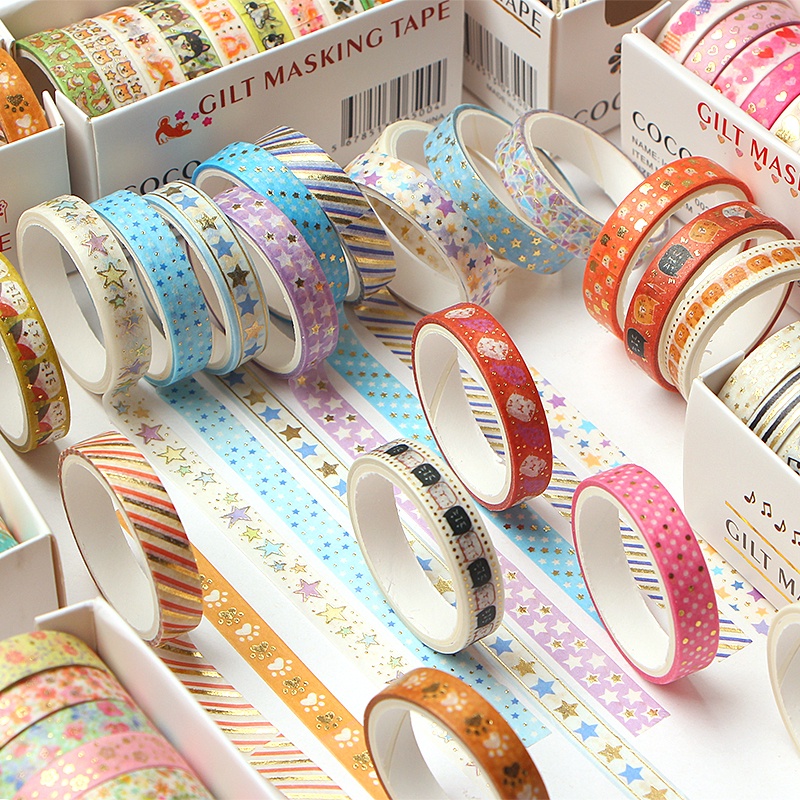 10 Pcs / Set Stiker Tape Washi Motif Lucu Untuk Scrapbook