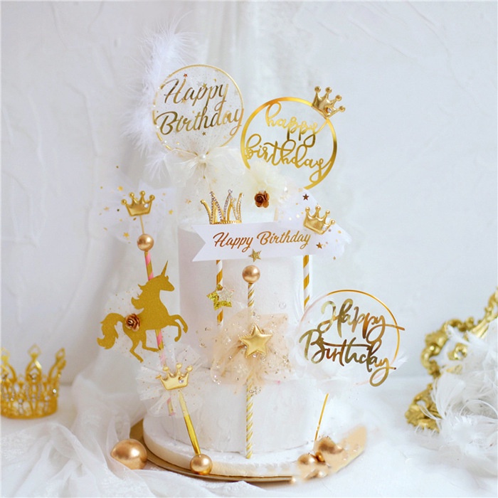 Partyhouse.medan Cake Topper Happy Birthday Golden Dreaming Sweet untuk Dekorasi