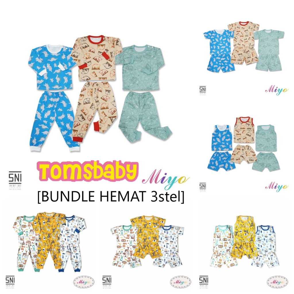 [BUNDLE HEMAT 3 stel] MIYO 3stel Oblong Tangan Pendek / Panjang / Kutung + Celana Pendek / Panjang MOTIF