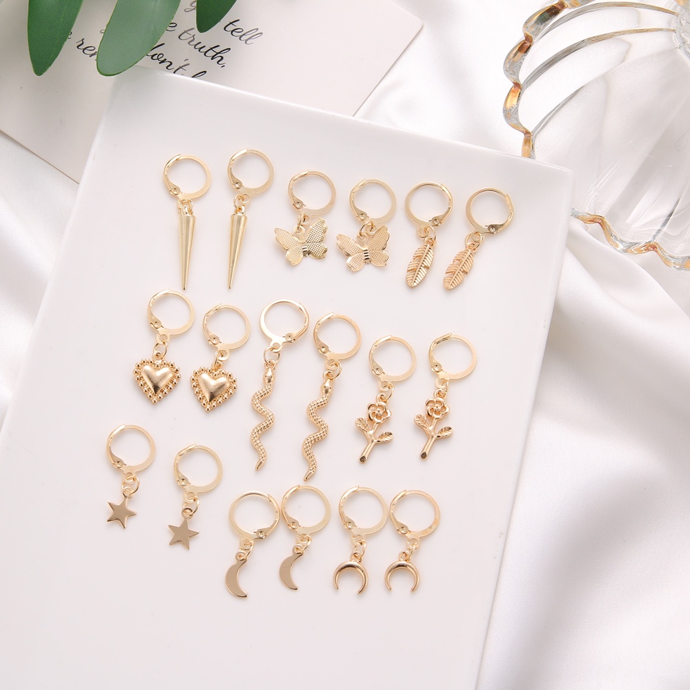 18pcs / Set Anting Tusuk Desain Kupu-Kupu / Bunga / Geometri Bahan Metal Warna Gold Untuk Wanita