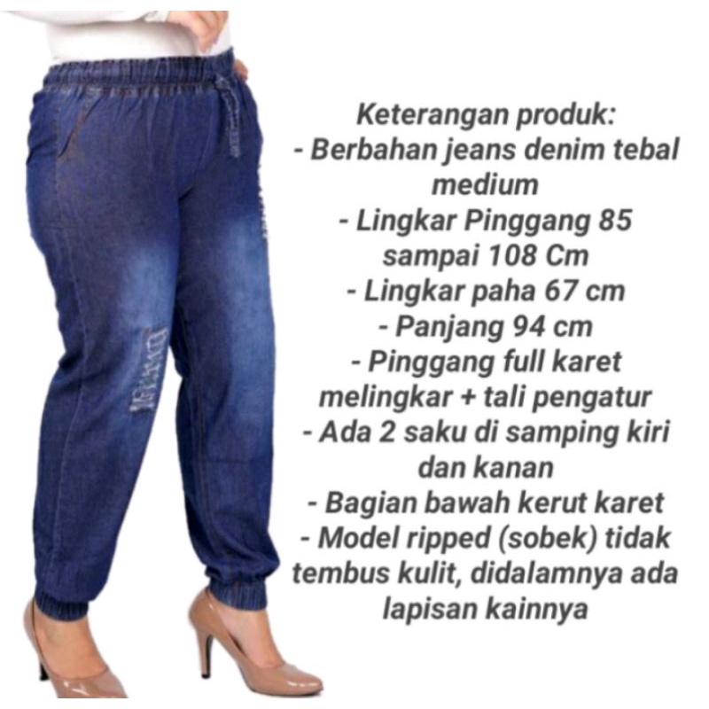 CELANA PANJANG JEANS WANITA. JOGGER SOBEK DENIM JUMBO BIGSIZE