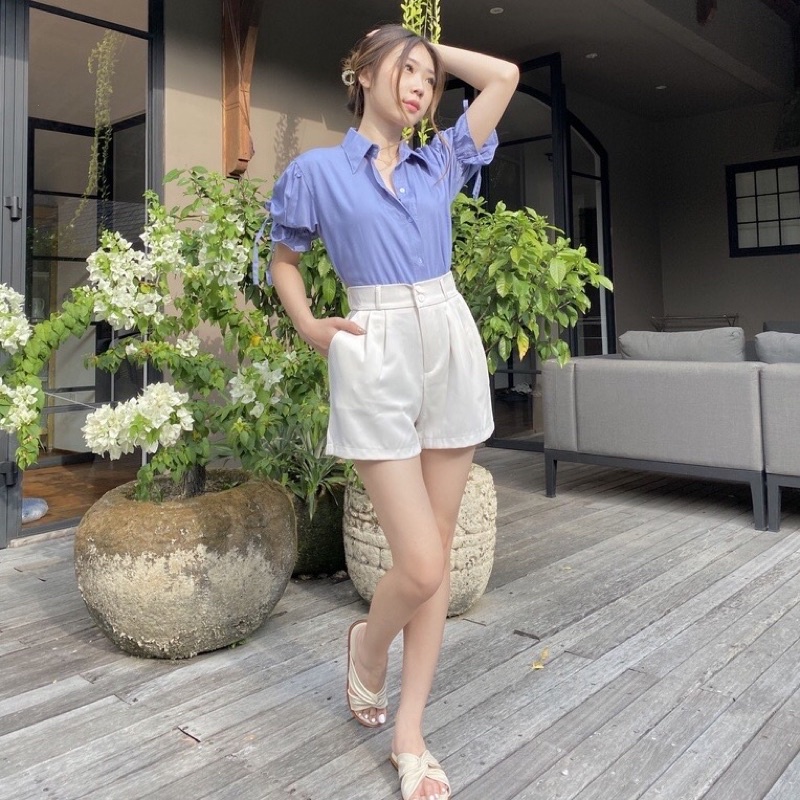 KIMMY PUFFY DRAWSTRING TOP KOREA - BLOUSE WANITA PREMIUM - KEMEJA PESTA - TOP BASIC MEWAH V-NECK - ATASAN UNTUK KONDANGAN - TOP SEXY WARNA PASTEL FOR TRAVELING - THR LEBARAN - HADIAH / KADO ULTAH UNTUK CEWEK