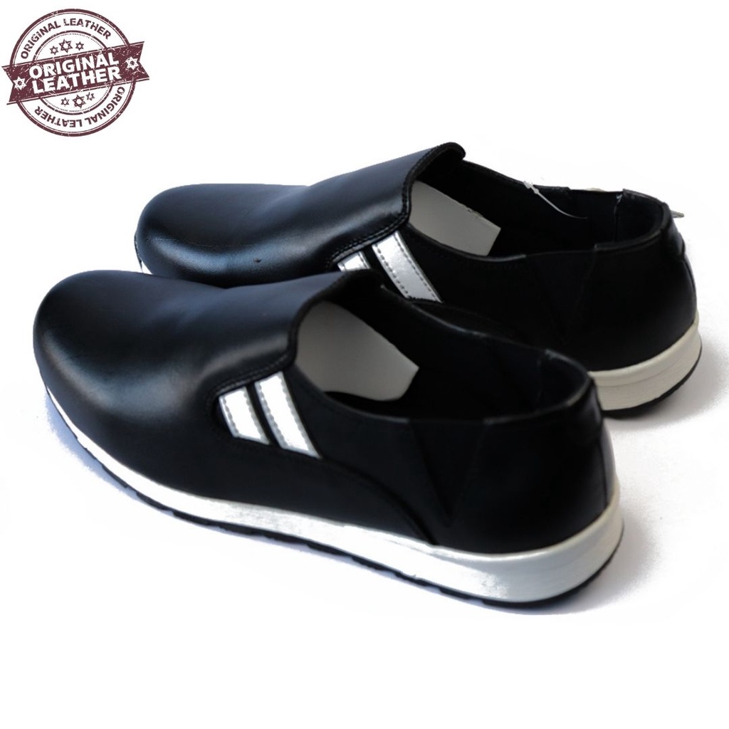 Sepatu Pria Casual Grutty HR 135 Hitam Kasual Slip On santai Bahan 100% Kulit Asli