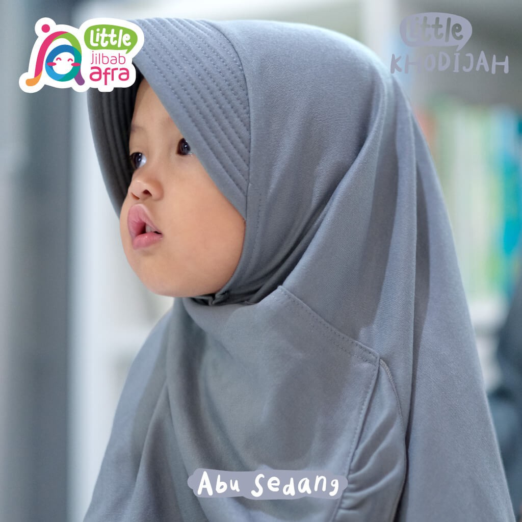 Jilbab Instan Anak Little Khodijah Abu Sedang - Little Jilbab Afra - Bahan Kaos, Adem &amp; Lembut